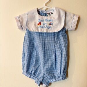 Vintage embroidered romper Alexis Blue and White Baby Romper